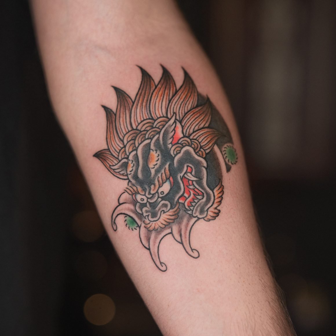 唐獅子のワンポイント和彫り - GOOD TIMES INK