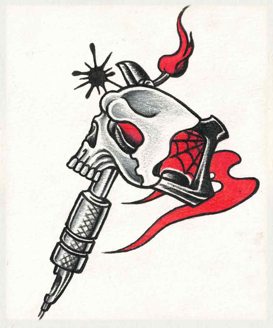 タトゥーマシン　スカルフレーム　TATTOO アメリカントラディショナルのスカルタトゥーマシンフラッシュ - GOOD